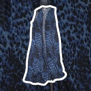 NWT LuLaRoe Joy Maxi Vest Blue Black Leopard Print Sleeveless Vest Womens S Boho